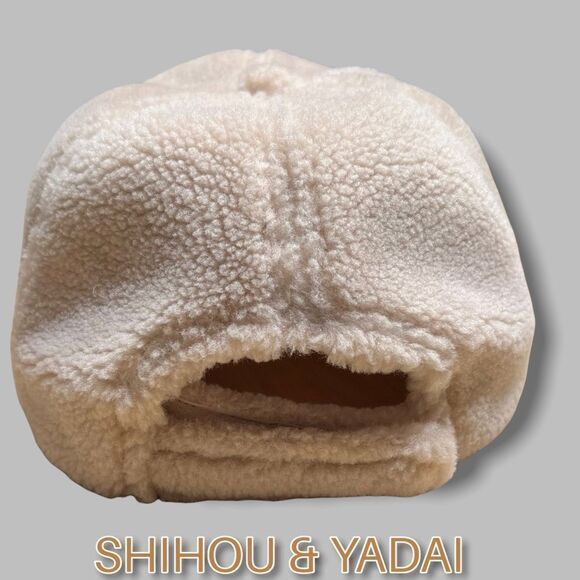 NWOT Sherpa Cap Beige with Brown Faux Suede UNISEX Adjustable - Picture 6 of 8